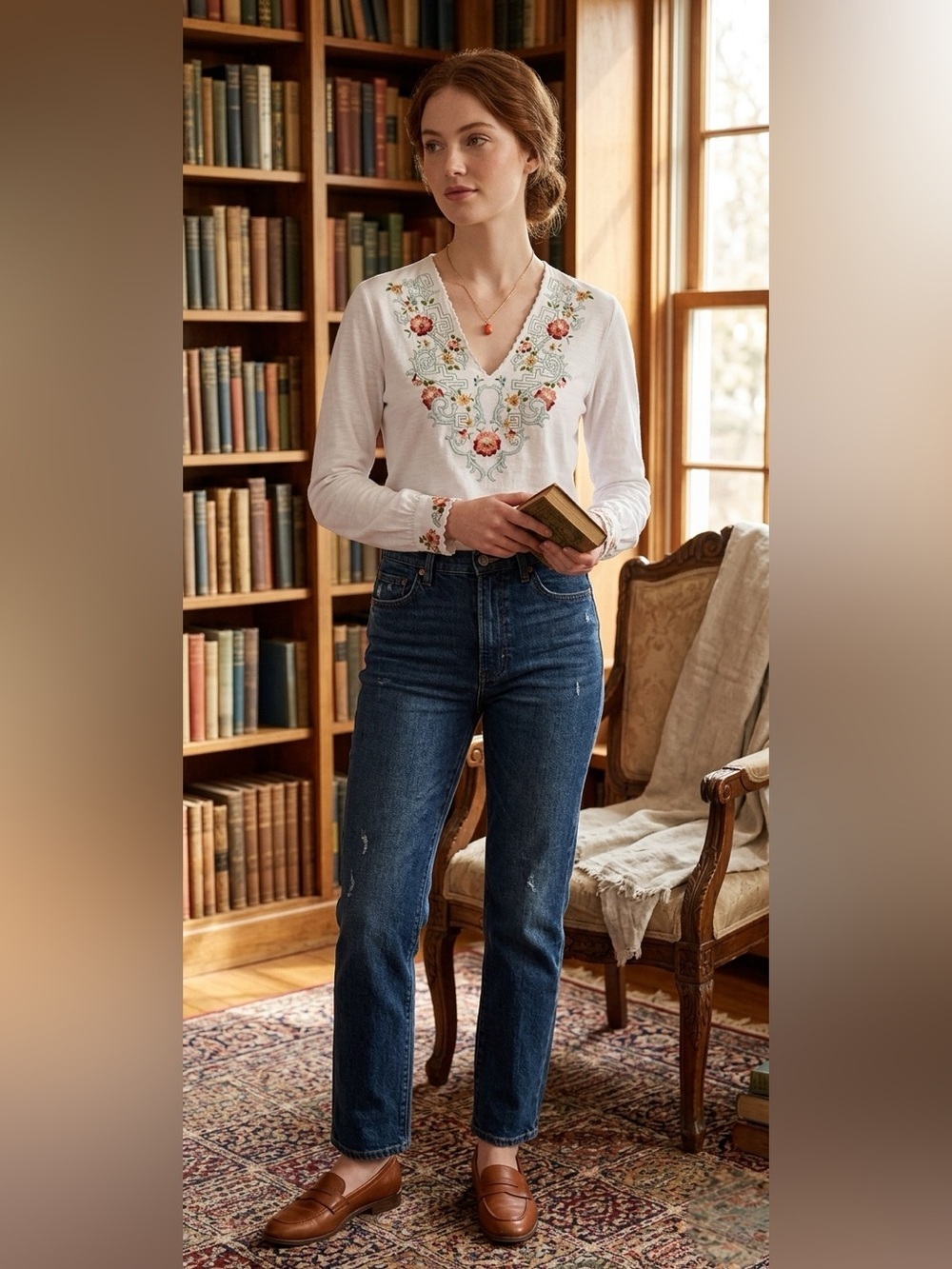 LILY Vintage Deadstock NWT Hand-Embroidered Scalloped Blouse - Size Medium